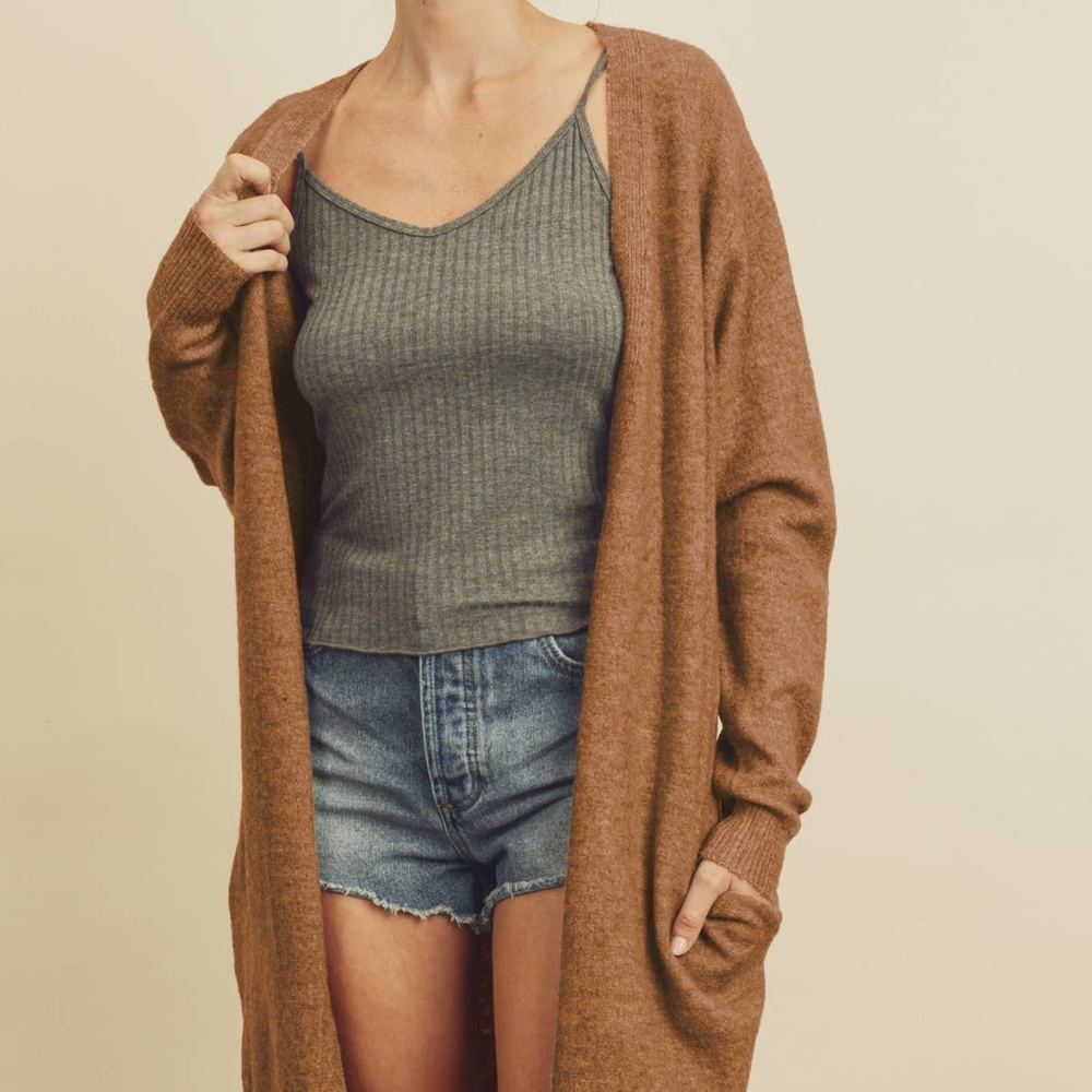 Camel Soft Knit Open Front Cardigan